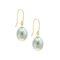 14K Yellow Gold & 10-11MM Grey Freshwater Pearl Hook Drop Earrings