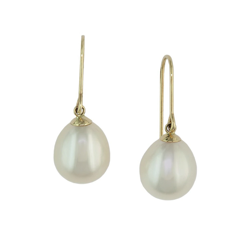 10MM Freshwater Pearl & 14K Yellow Gold Earrings