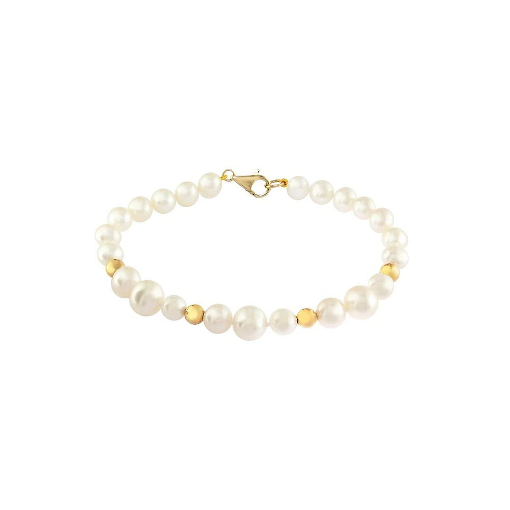 14K Yellow Gold & 6-8.5MM Freshwater Pearl Bracelet