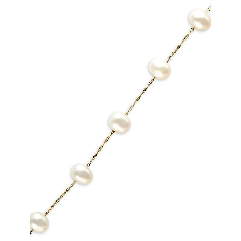 5.5 MM Cultured Freshwater Pearls and 14K Yellow Gold Tennis Bracelet