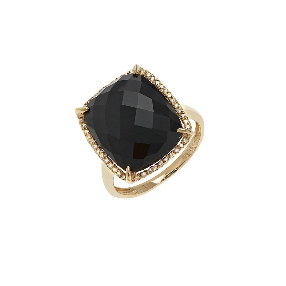 Bague en or jaune 14 K avec onyx et diamant