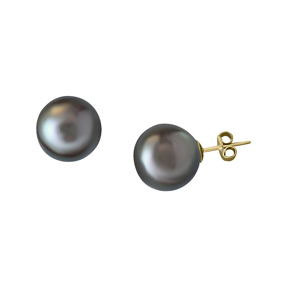 10MM Tahitian Pearl & 14K Yellow Gold Stud Earrings