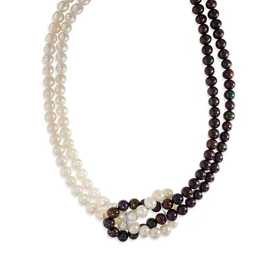Sterling Silver 6mm Freshwater Pearl and 5mm Dyed Black Pearl Necklace