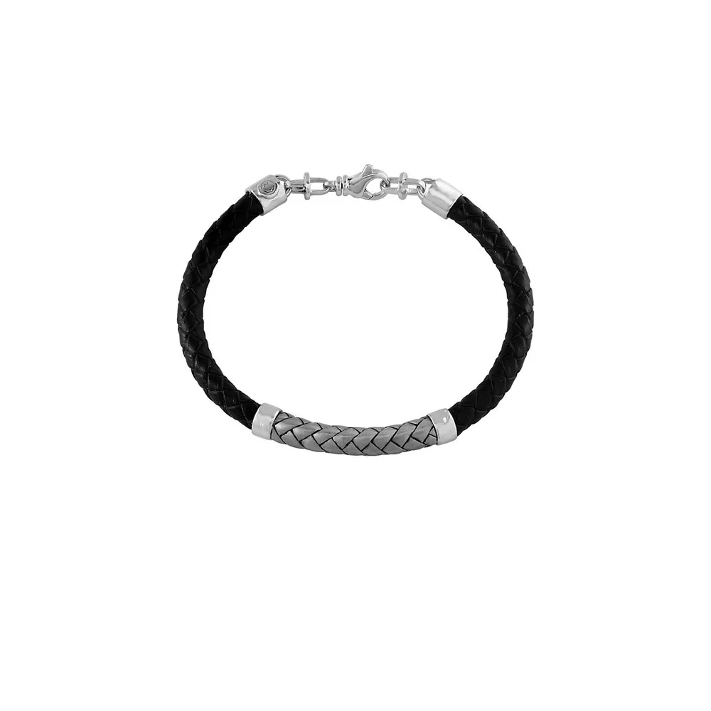 Men's Braided Leather Sterling Silver Bracelet