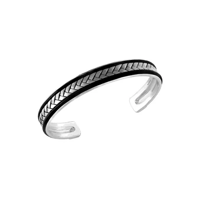 Men's Woven Texture Sterling Silver Bangle