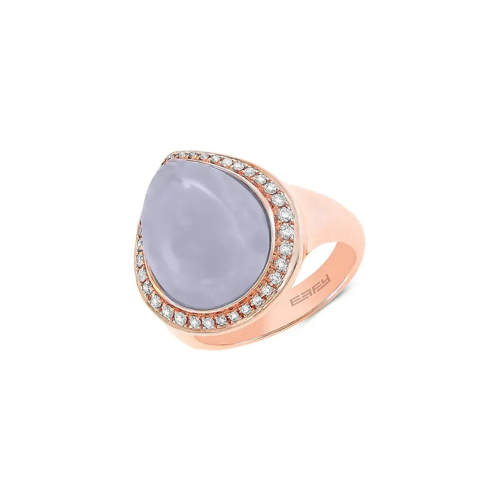 14K Rose Gold, Chalcedony & 0.24 CT. T.W. Diamond Ring