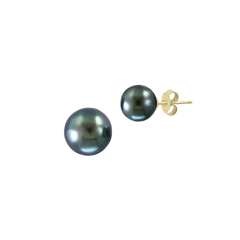 14K Yellow Gold & 8MM Tahiti Pearl Stud Earrings