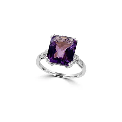 14K White Gold 0.11 CT. T.W. Diamond and Amethyst Ring