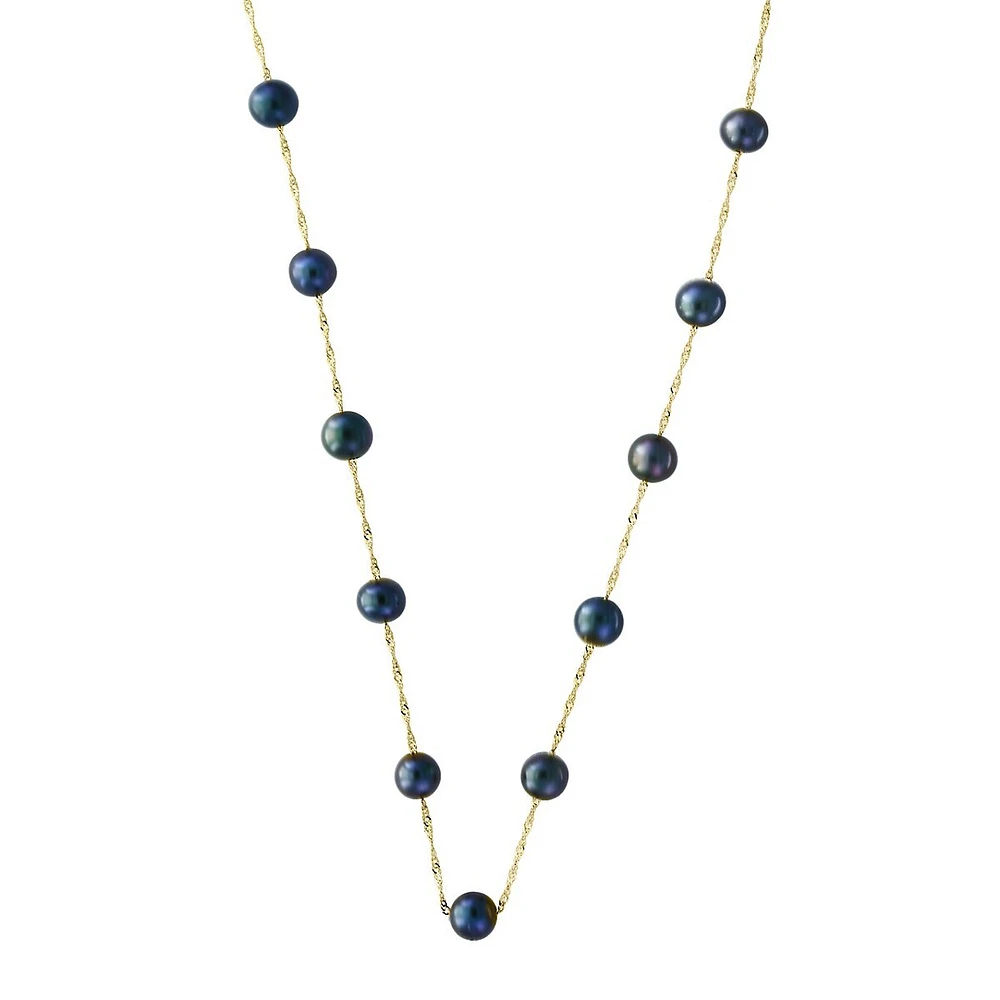 5.5 MM Round Dyed Freshwater Pearl 14K Yellow Gold Necklace