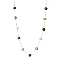 14K Yellow Gold and 5.5mm Dyed Freshwater Pearl Station Necklace
