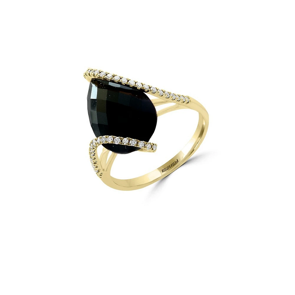 0.19 CT. T.W. Diamond, Onyx and 14K Yellow Gold Ring