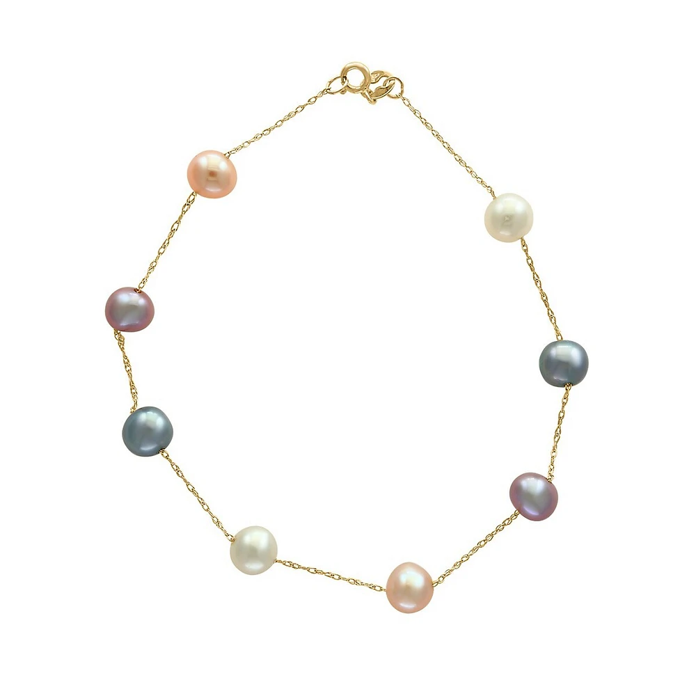 5.5MM Multi Freshwater Pearl and 14k Gold Bracelet