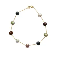 14K Yellow Gold and 5.5mm Dyed Freshwater Pearl Station Bracelet