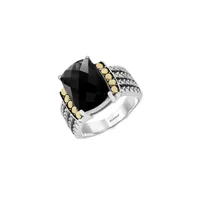 Sterling Silver and 18K Yellow Gold Onyx Ring