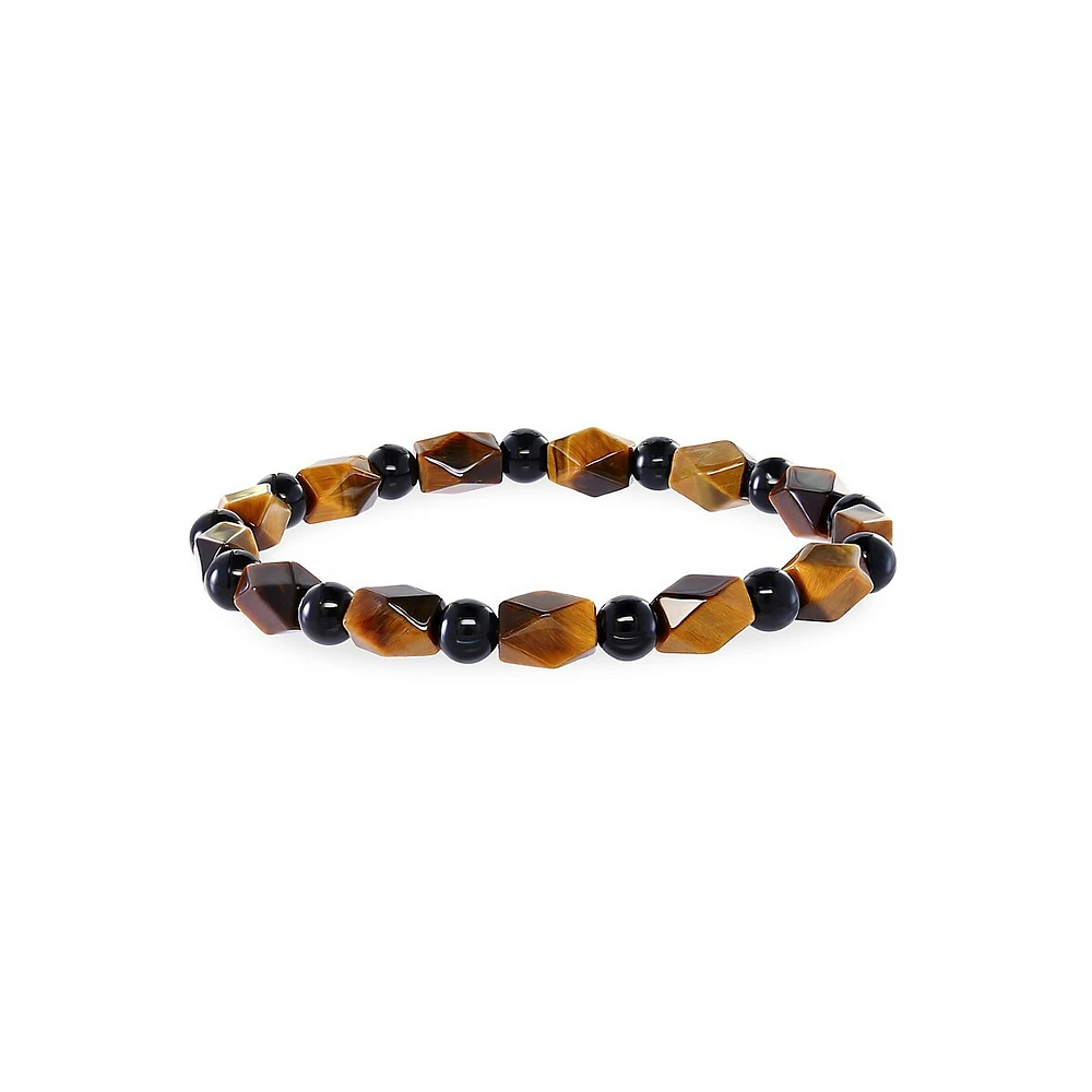 Bracelet avec œil-de-tigre et onyx pour homme