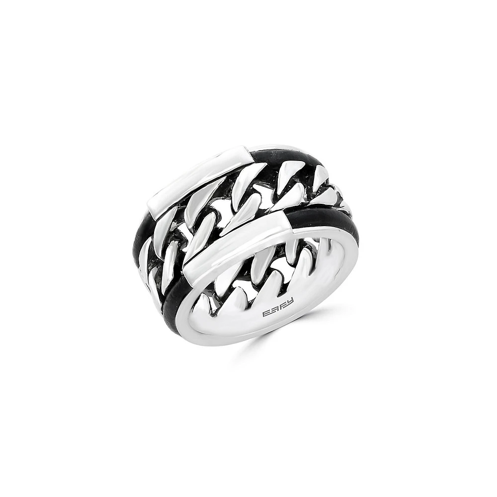 Bague en argent sterling et en cuir pour homme