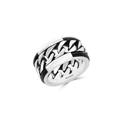 Mens Sterling Silver and Leather Ring