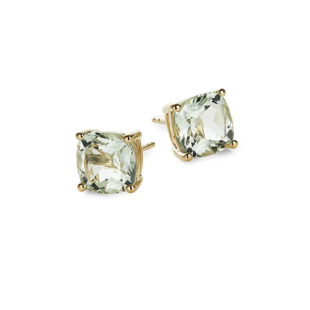 14K Yellow Gold Green Amethyst Earrings