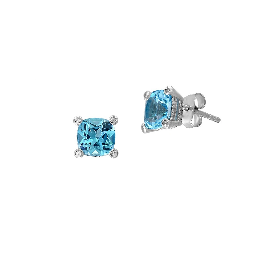 Ocean Bleu Sterling Silver Blue Topaz White Sapphire Earrings