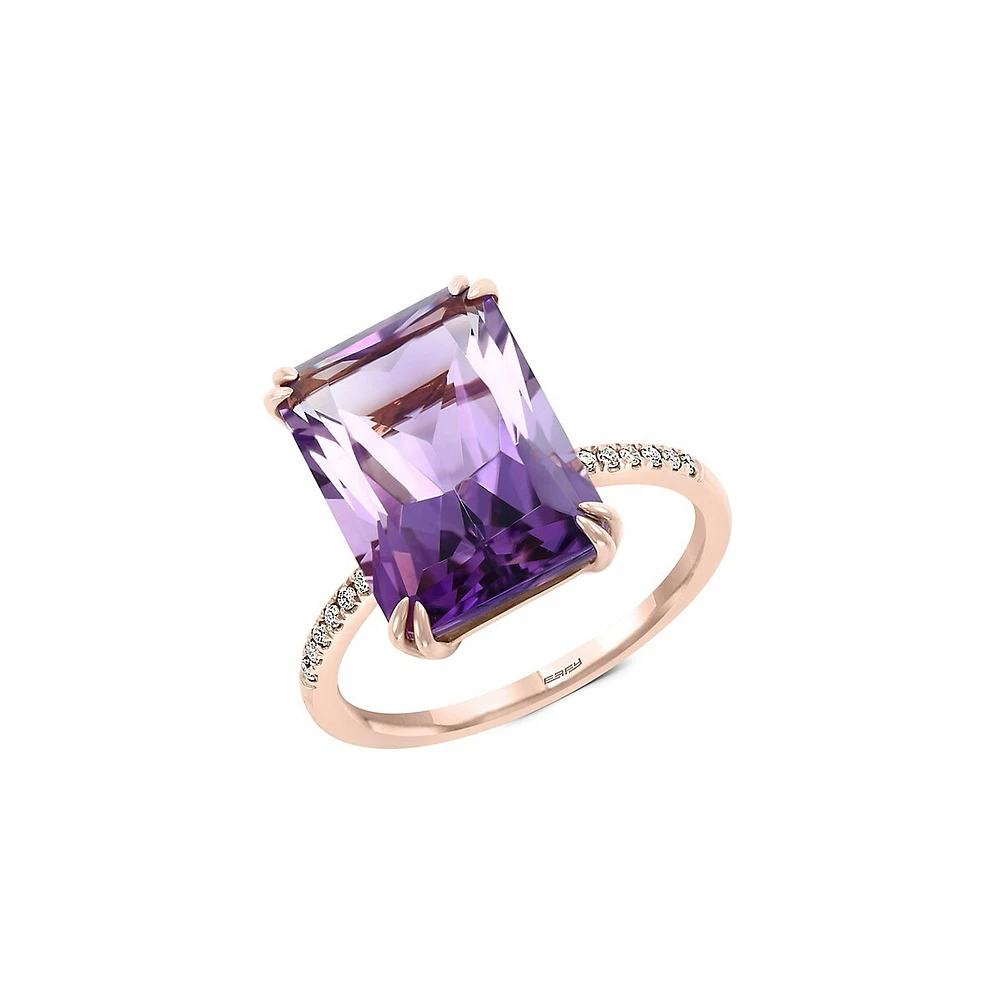 14K Rose Gold, 0.06 CT. T.W. Diamond & Amethyst Ring