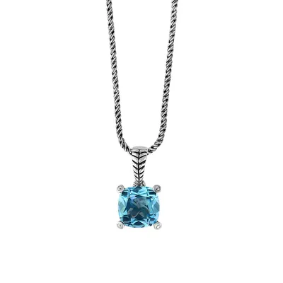 Ocean Bleu Sterling Silver Blue Topaz White Sapphire Pendant Necklace