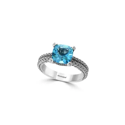 Sterling Silver Blue Topaz White Sapphire Ring