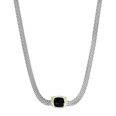 Onyx, 18K Yellow Gold and Sterling Silver Pendant Necklace