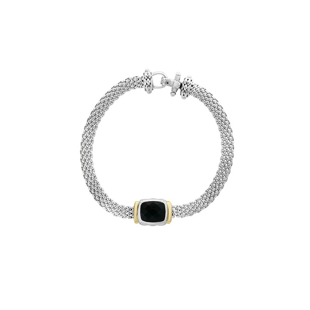 Bracelet rivière en or jaune 18 K et en argent sterling avec onyx