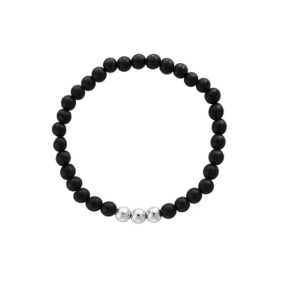 Men's Meteorite & Onyx Bead Stretch Bracelet