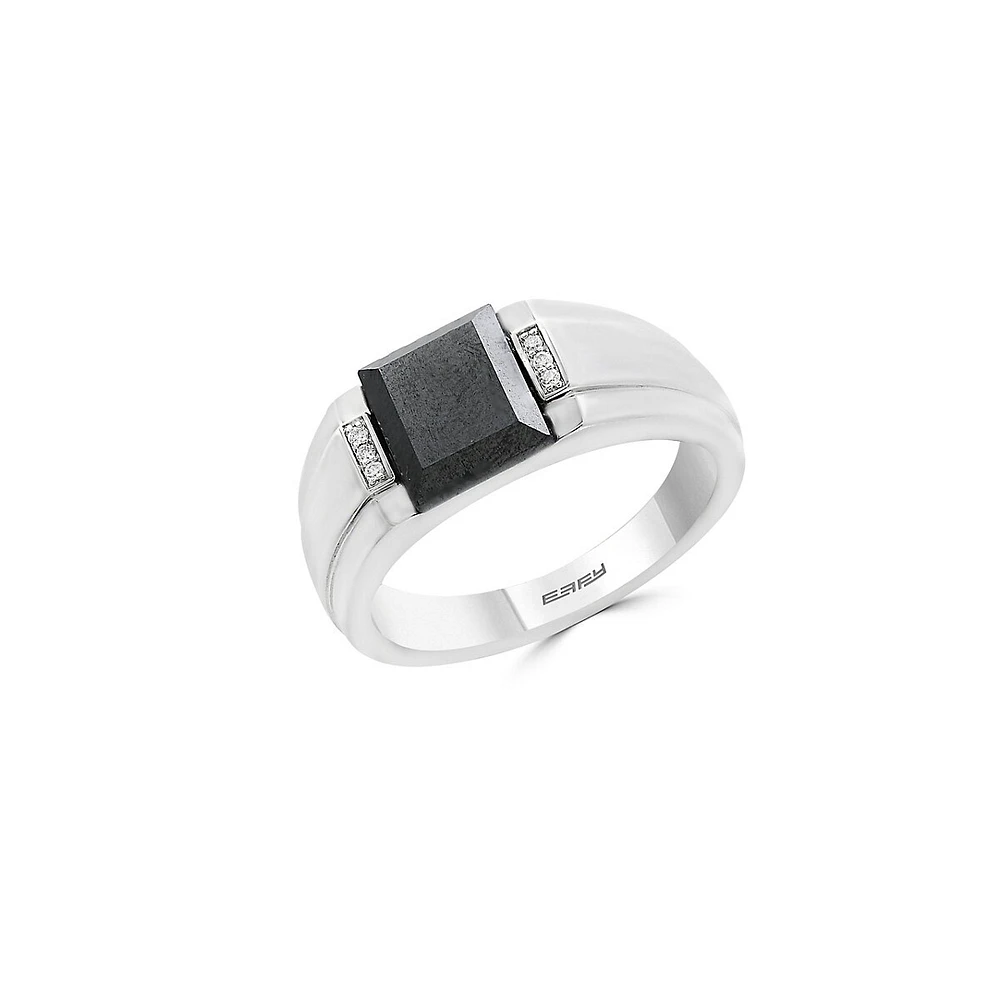 Bague pour homme en argent sterling 925 sertie d'une hématite et de diamants de 0,03 ct