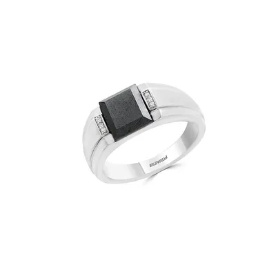 Mens 925 Sterling Silver Hematite Ring with 0.03 CT. T.W. Diamonds