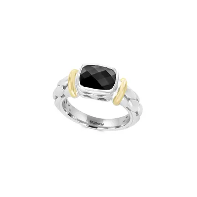 Sterling Silver and 18K Yellow Gold Onyx Ring