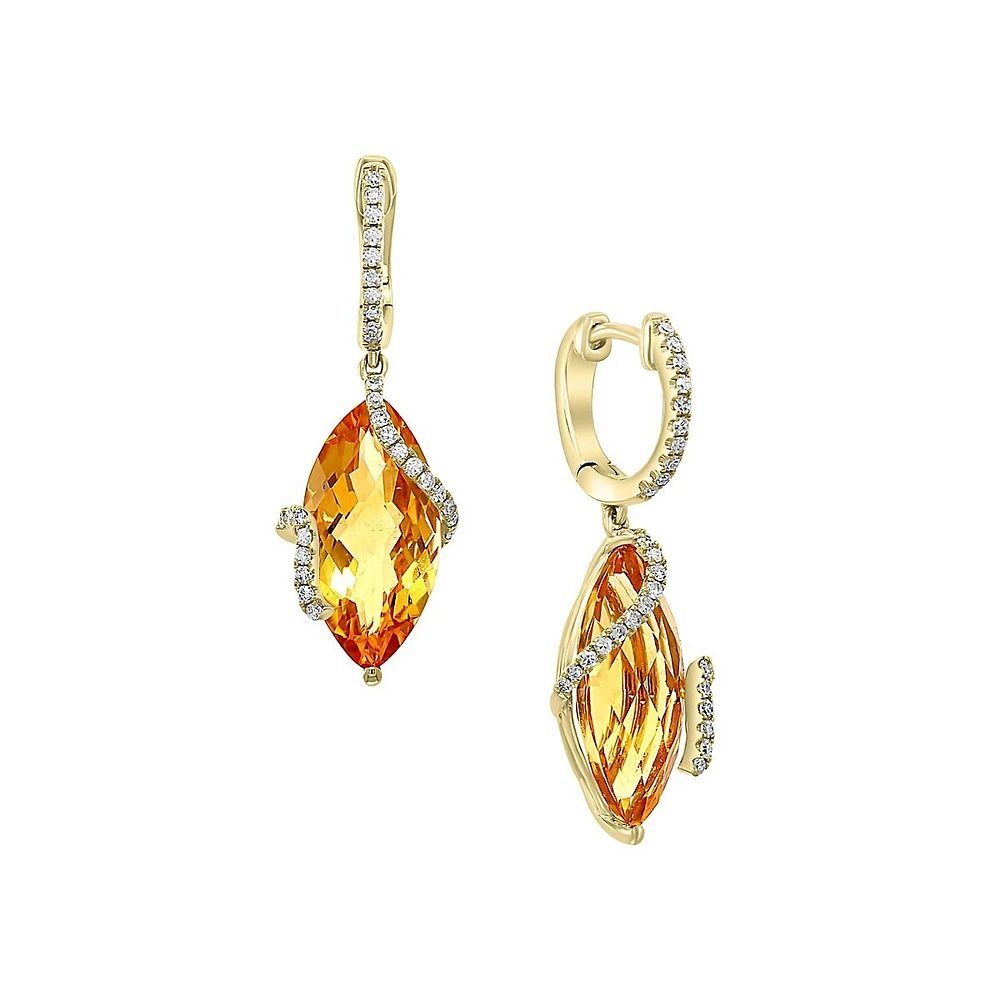 Boucles d'oreilles en or blanc 14 ct avec citrine et diamants de 0,28 ct PT