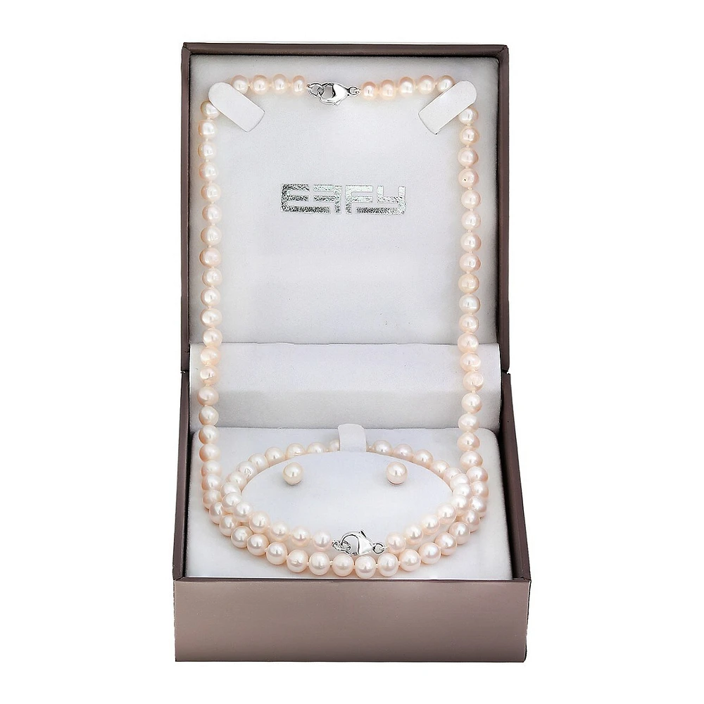 3-Piece 6.5MM Freshwater Pearl and Sterling Silver Necklace, Bracelet and Earrings Set