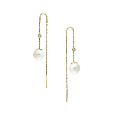 Pearl 14K Yellow Gold and 0.07K Diamond Threader Earrings