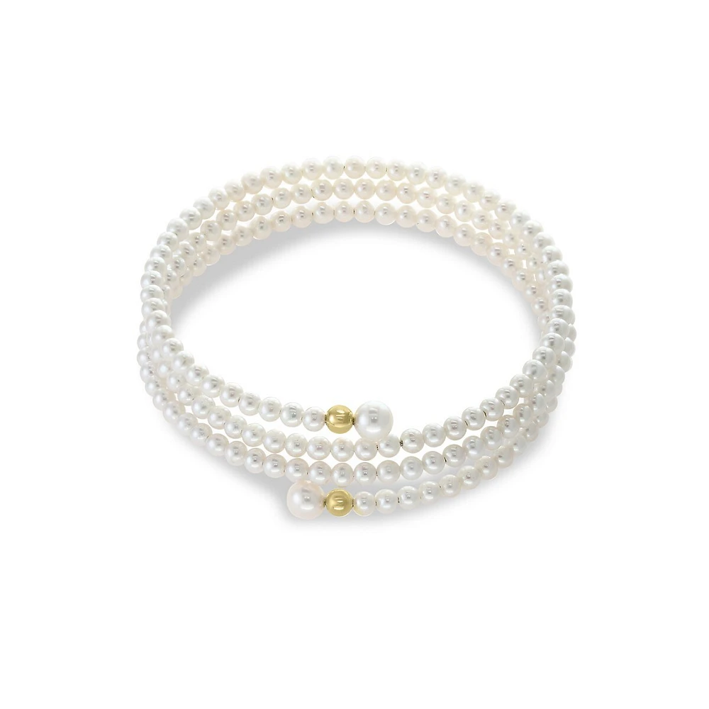 3-6MM Potato Freshwater Pearl & 14K Yellow Gold Wrap Bangle