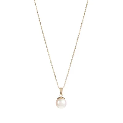8.5MM Akoya Pearl and 14K Yellow Gold Pendant Necklace