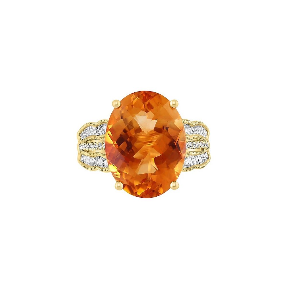 Bague en or jaune 14 carats, citrine et diamant de 0,4 ct. TW