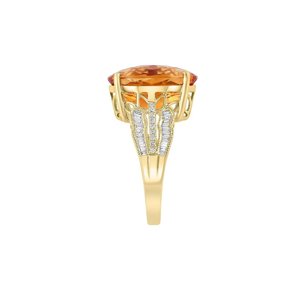 Bague en or jaune 14 carats, citrine et diamant de 0,4 ct. TW