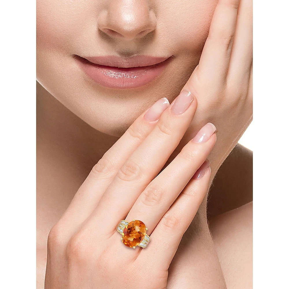 Bague en or jaune 14 carats, citrine et diamant de 0,4 ct. TW