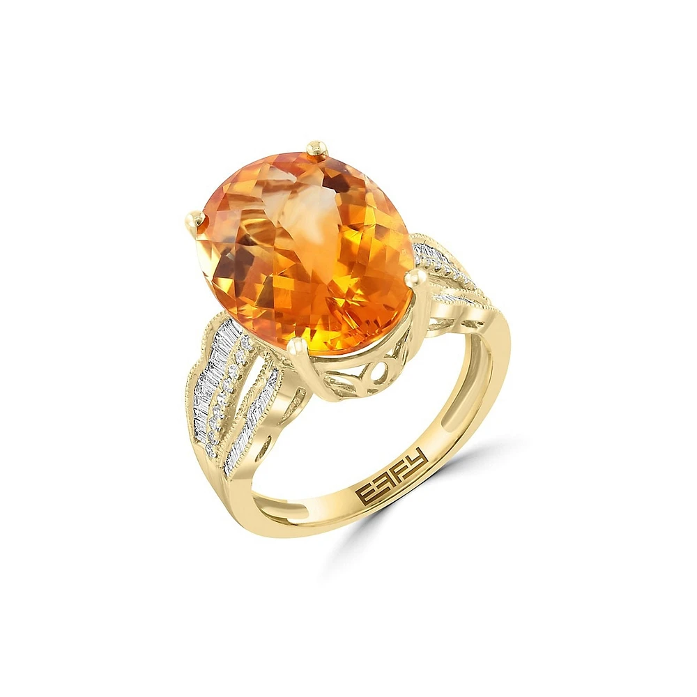 14K Yellow Gold, Citrine & 0.4 CT. T.W. Diamond Ring