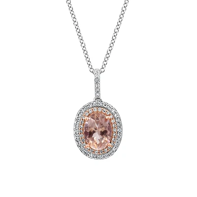 Effy 14K Rose & White Gold Diamond-Halo Morganite Pendant Necklace