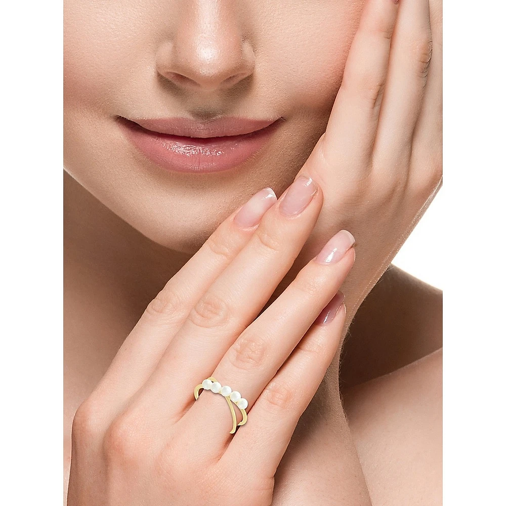 14K Yellow Gold & 3MM Freshwater Pearl Crossover Ring