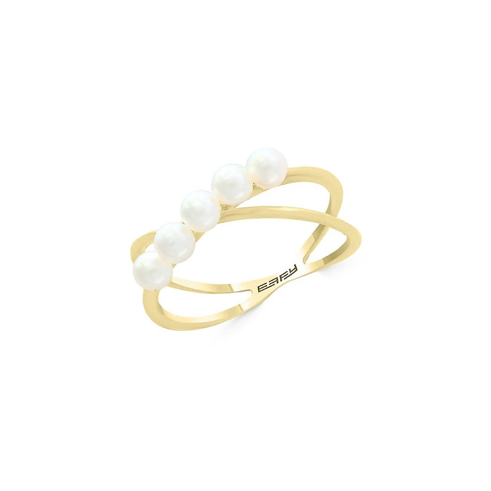 14K Yellow Gold & 3MM Freshwater Pearl Crossover Ring