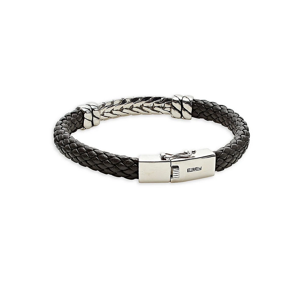 Textured Sterling Silver & Leather Bracelet