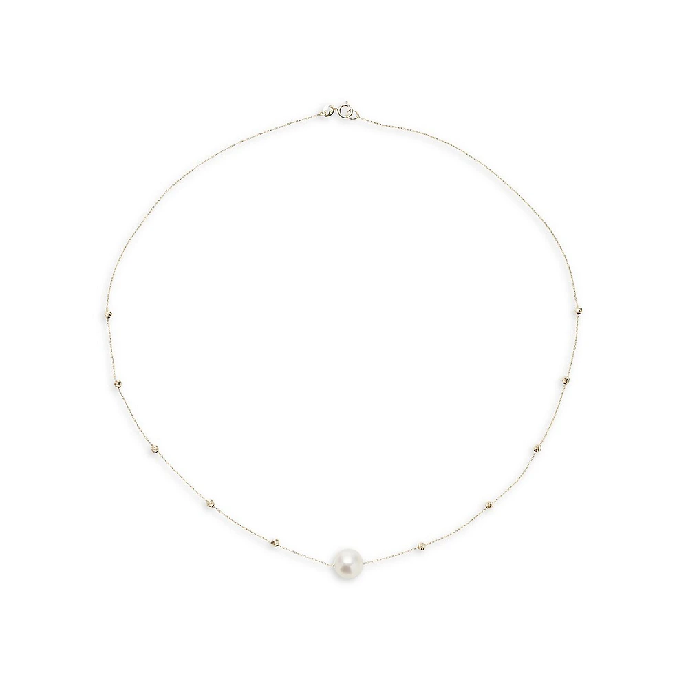 14K Yellow Gold & Pearl Station Necklace