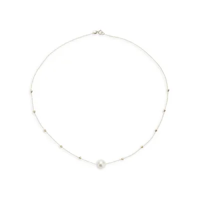 14K Yellow Gold & Pearl Station Necklace