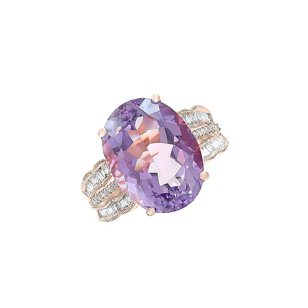 Bague en or blanc 14 carats, améthyste rose et diamant de 0,4 ct. TW