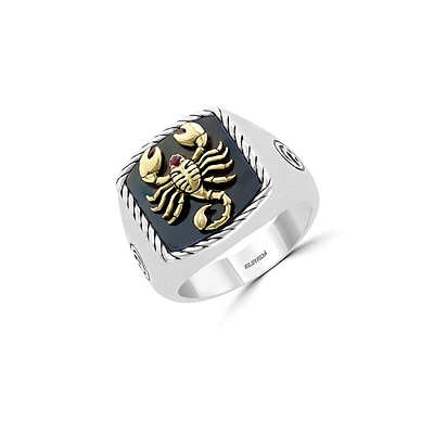 Bague Scorpion en argent sterling, onyx et rubis pour homme