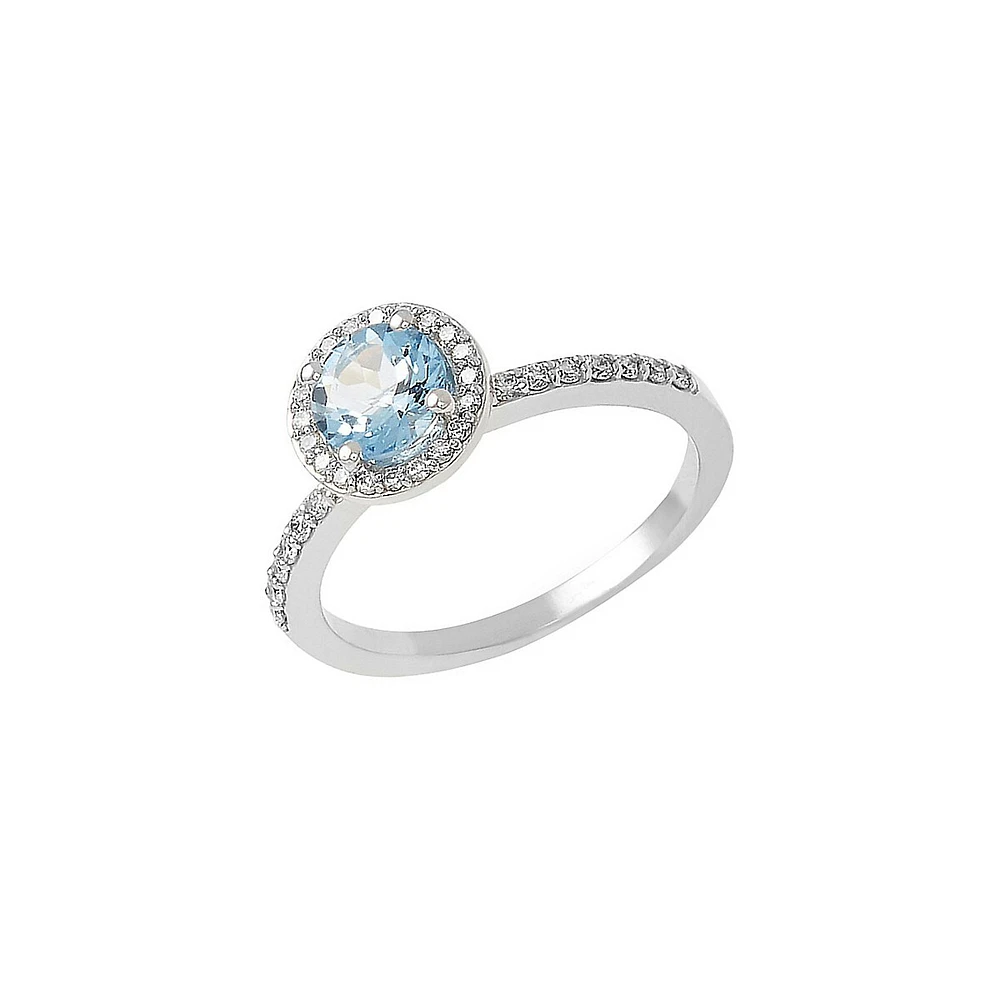 Bague en or blanc 14 ct avec aigue-marine et diamants de 0,23 ct (PT)